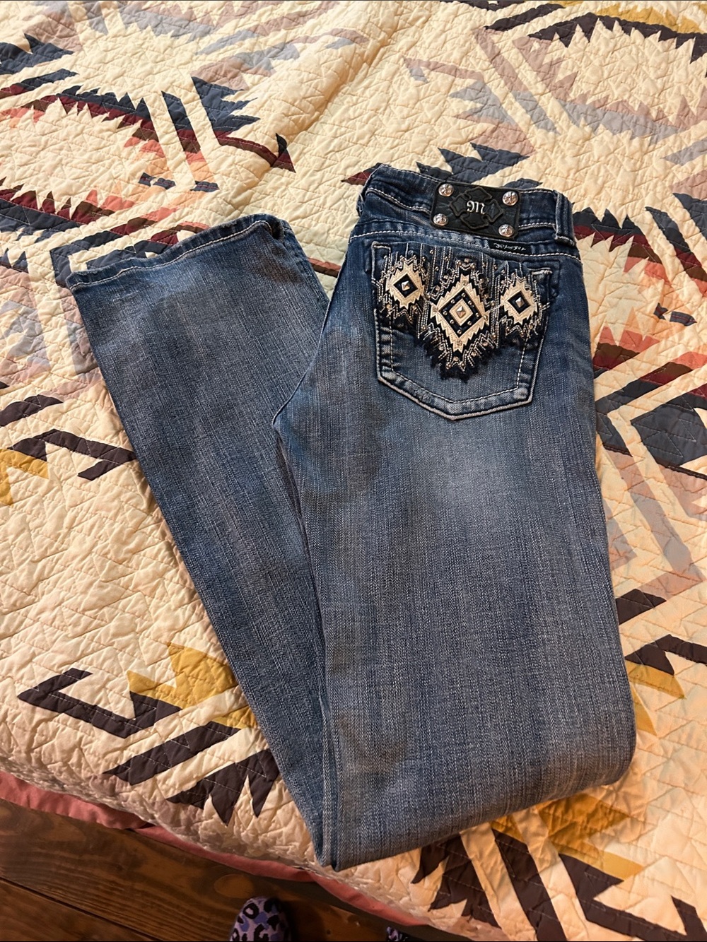 Miss Me Blue Bootcut Jeans with Embroidered Back Pocket